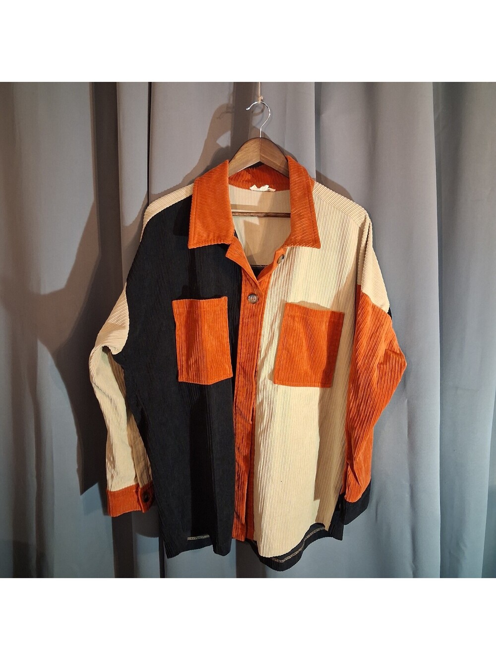 Colorblock Corduroy Button-Up Shirt Jacket XL